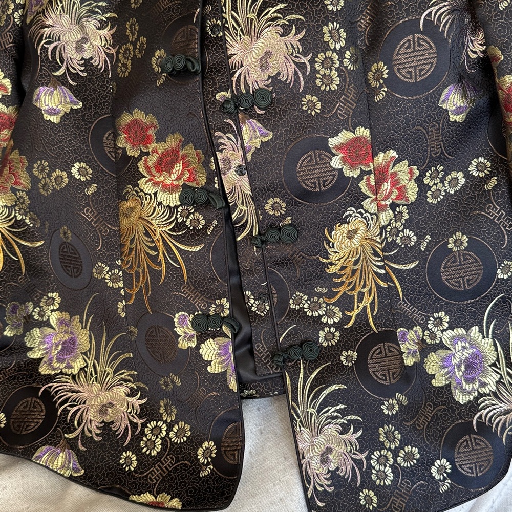 Vintage Asian brocade mandarin collar side slit’s reversible cocktail jacket - Picture 15 of 15